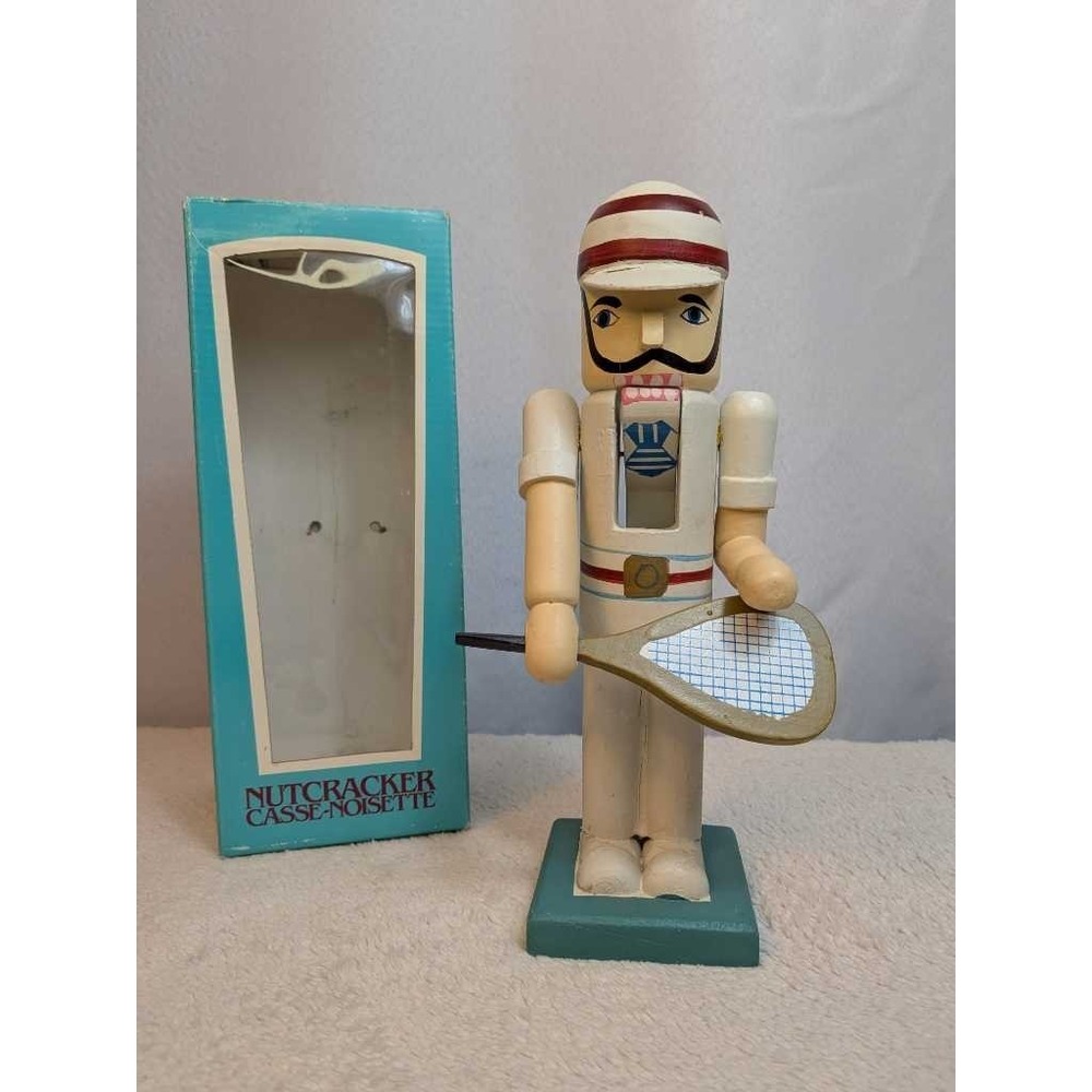 Vintage Hand Painted Wooden Tennis Player Nutcracker With Box